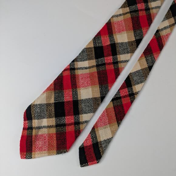 Plaid Polyacryl Mens Necktie True Vintage Bayer Aspirin Holiday Plaid Black Red - Picture 3 of 10